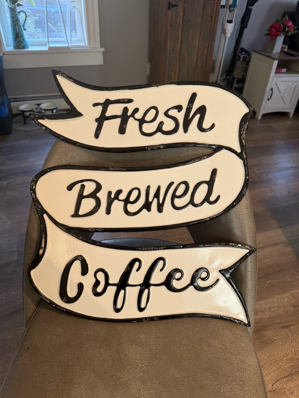Fresh Brewed Coffee Wall Sign - White and Black